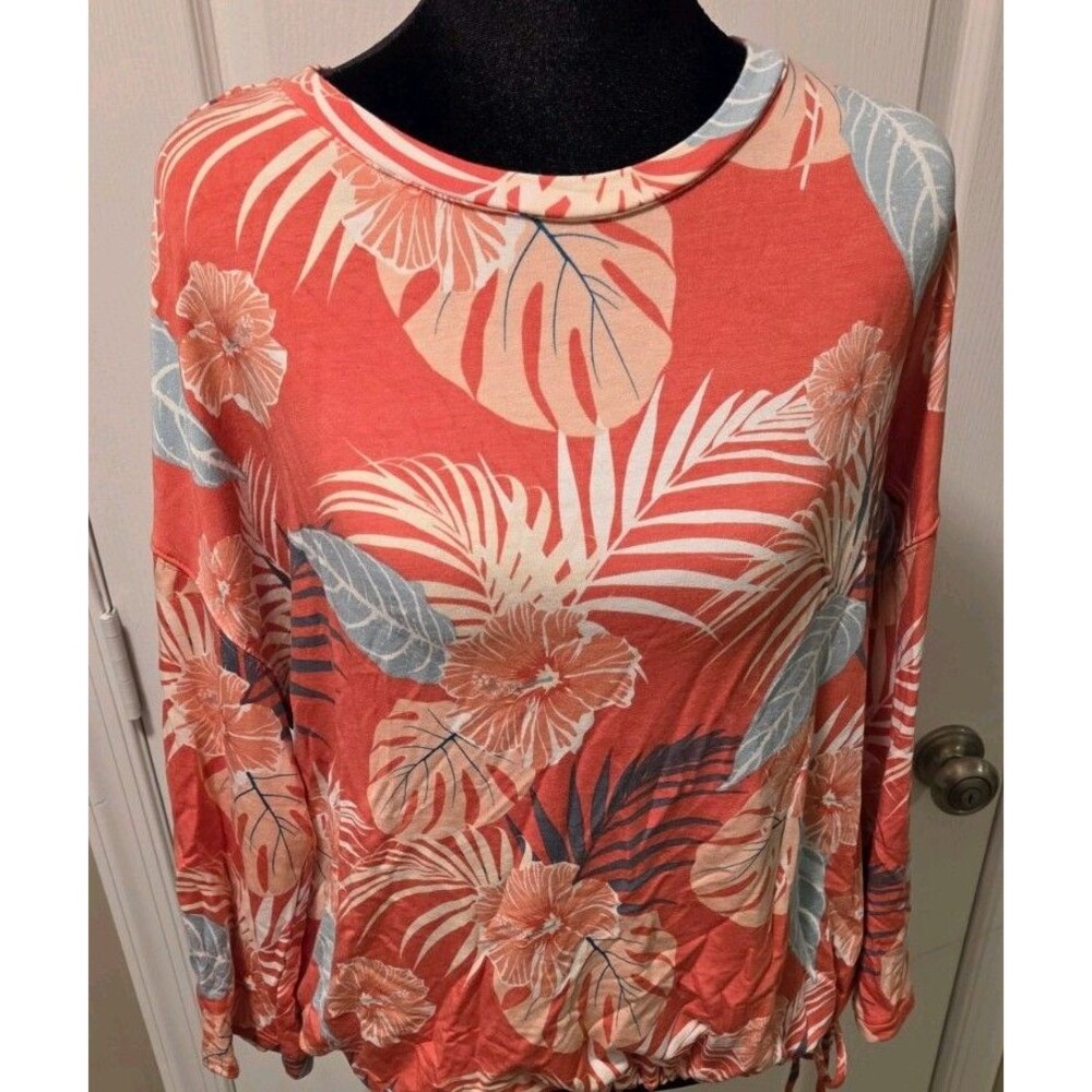 Rachel Zoe Tropical Palm Print Bubble Hem Top - Size  Large